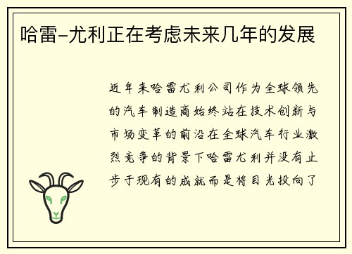 哈雷-尤利正在考虑未来几年的发展