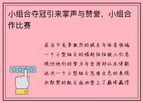 小组合夺冠引来掌声与赞誉，小组合作比赛