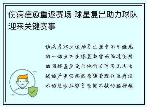 伤病痊愈重返赛场 球星复出助力球队迎来关键赛事