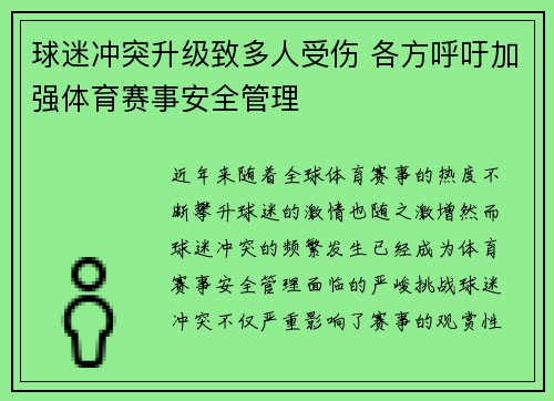 球迷冲突升级致多人受伤 各方呼吁加强体育赛事安全管理