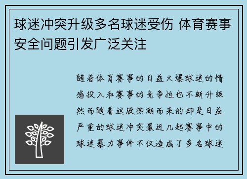 球迷冲突升级多名球迷受伤 体育赛事安全问题引发广泛关注